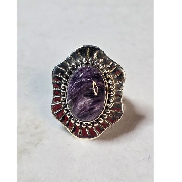Estate Charoite Purple Gemstone Silver 925 Vintage Ring Size 5 - Picture 4 of 5